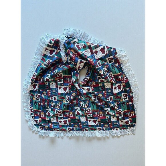 Vintage Patchwork Christmas Tree Skirt Lace Trim Country Primitive Decor - Picture 9 of 16